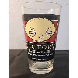 Family Guy 5 3/4" (Pint?)Cup Glass Stewie VICTORY & Other Words World Dominating